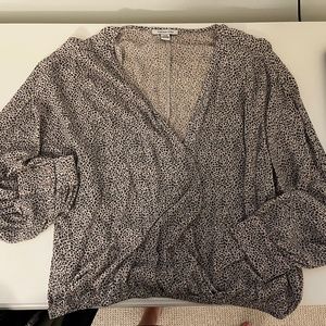 Cheetah Printed Crossover Blouse, Size Large